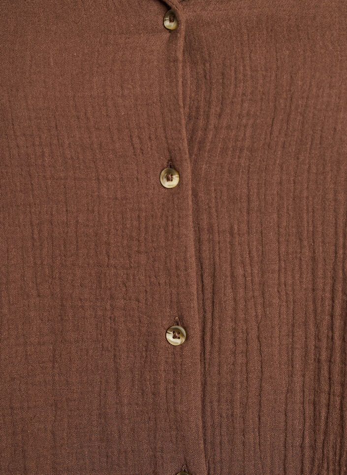 Short-sleeved shirt in cotton muslin, Brown, Packshot image number 2