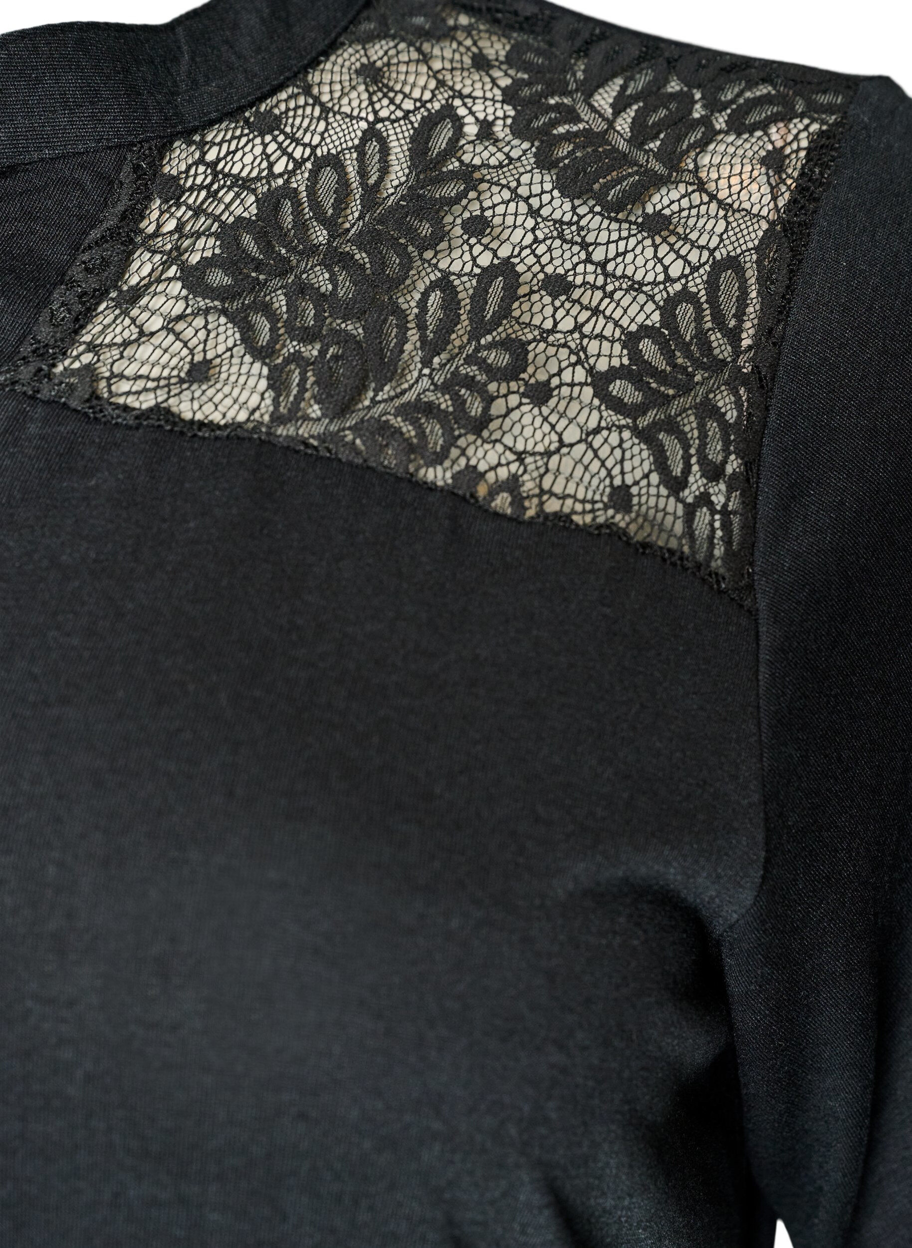 Zizzifashion Jersey dress with lace details and a layered skirt, Black, Packshot image number 3