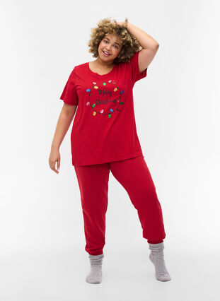 Christmas t-shirt in cotton, Tango Red Merry, Model image number 2