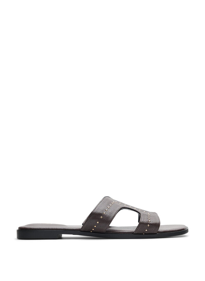 Flat sandals with studs, Brown, Packshot image number 0