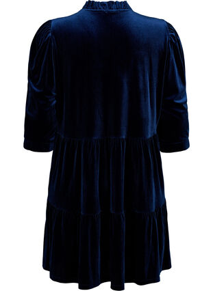 Velour dress with ruffle collar and 3/4 sleeves, Navy Blazer, Packshot image number 1