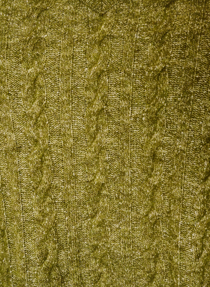 Knitted blouse with cable knit and V-neck, Green, Packshot image number 2