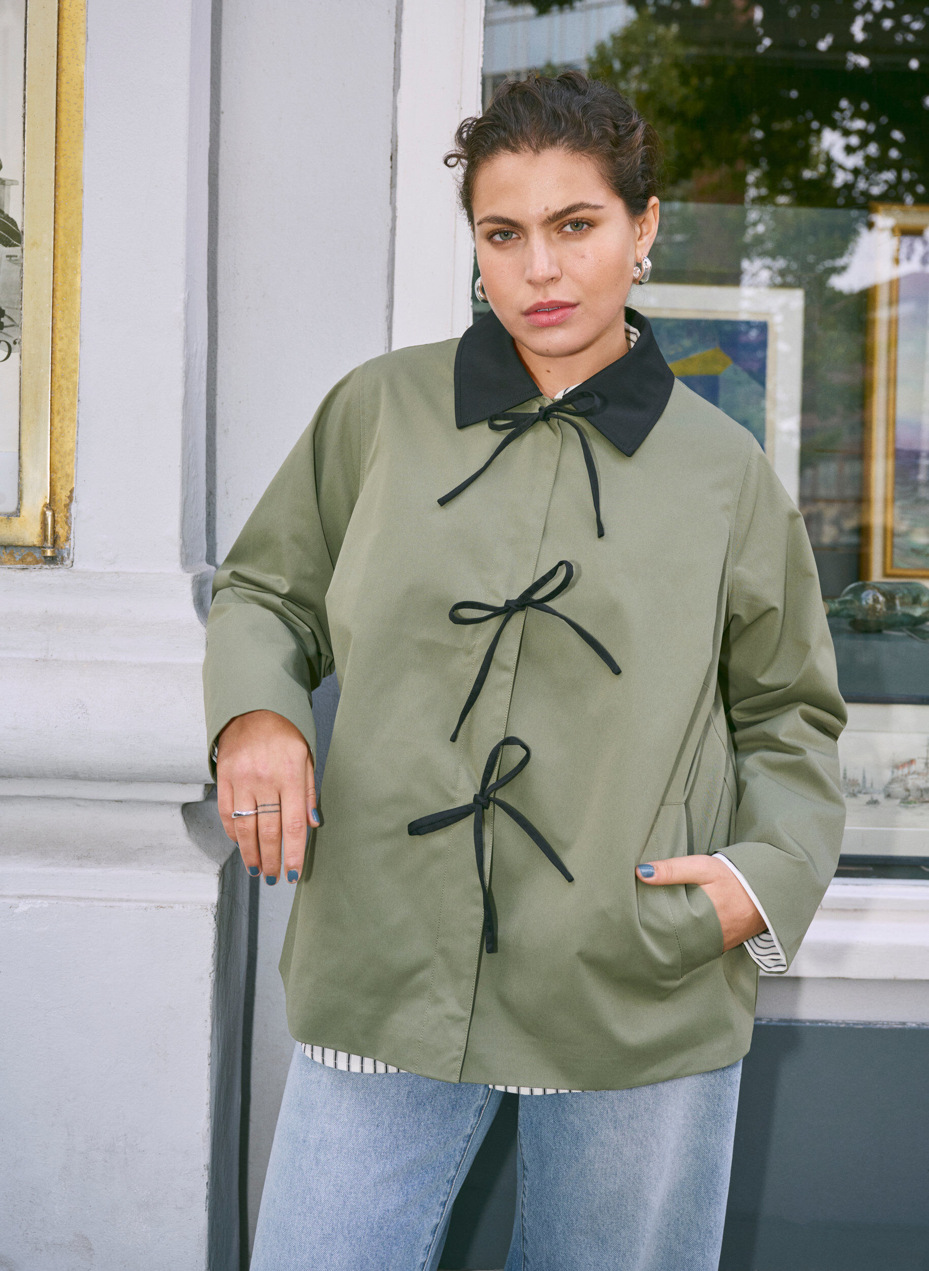 Zizzifashion Spring jacket with bow details, Green, Image image number 0