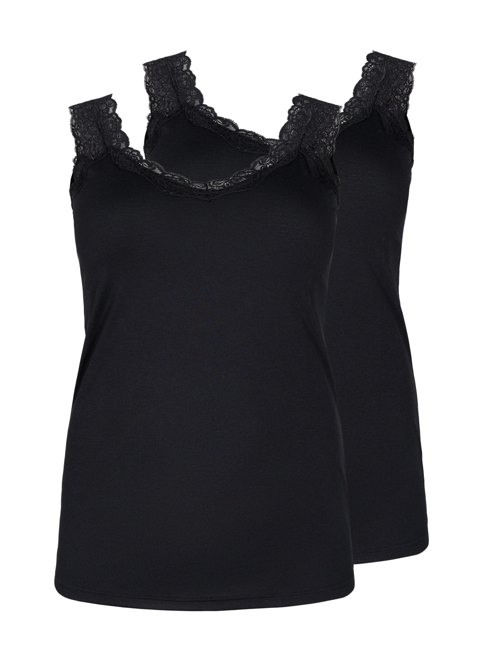 Zizzifashion 2-pack top with lace, Black / Black, Packshot image number 0