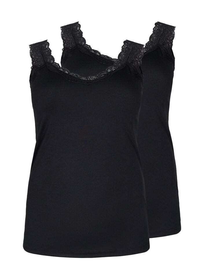 2-pack top with lace, Black / Black, Packshot image number 0