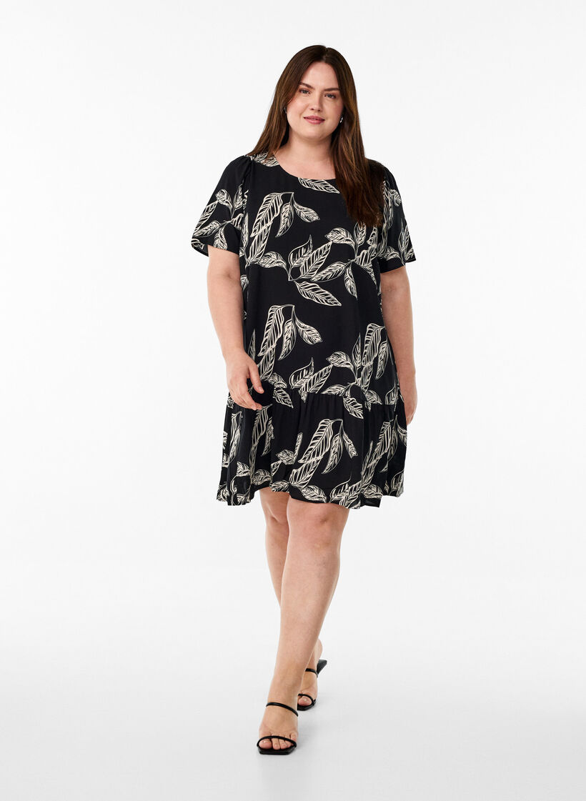 FLASH - Dress in viscose with cutline, Black, Model image number 1