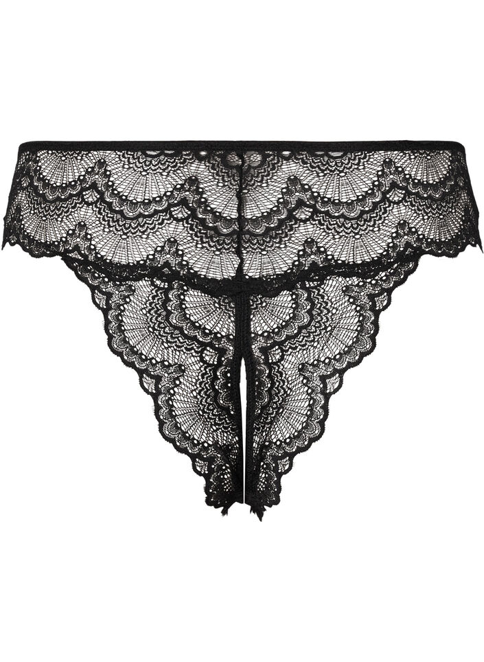 Bottomless lace thong, Black, Packshot image number 1