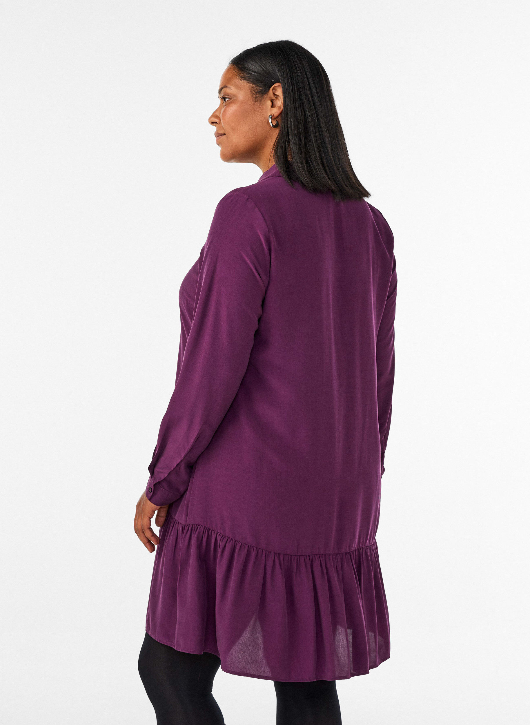 ZizzifashionShort shirt dress with ruffle tier, Purple, Model image number 2