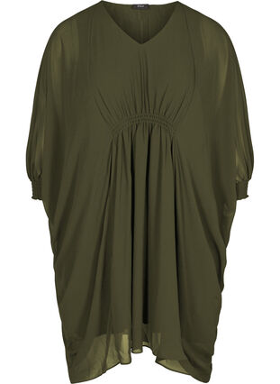 Tunic with a V-neck and smocking, Ivy green, Packshot image number 0