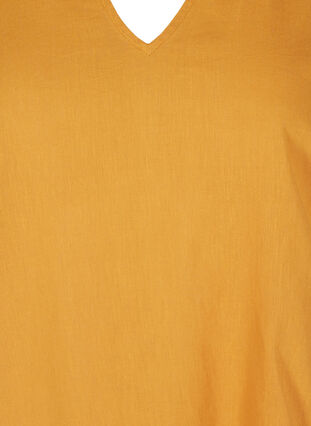 Short-sleeved dress in a cotton blend with linen, Honey Mustard, Packshot image number 2