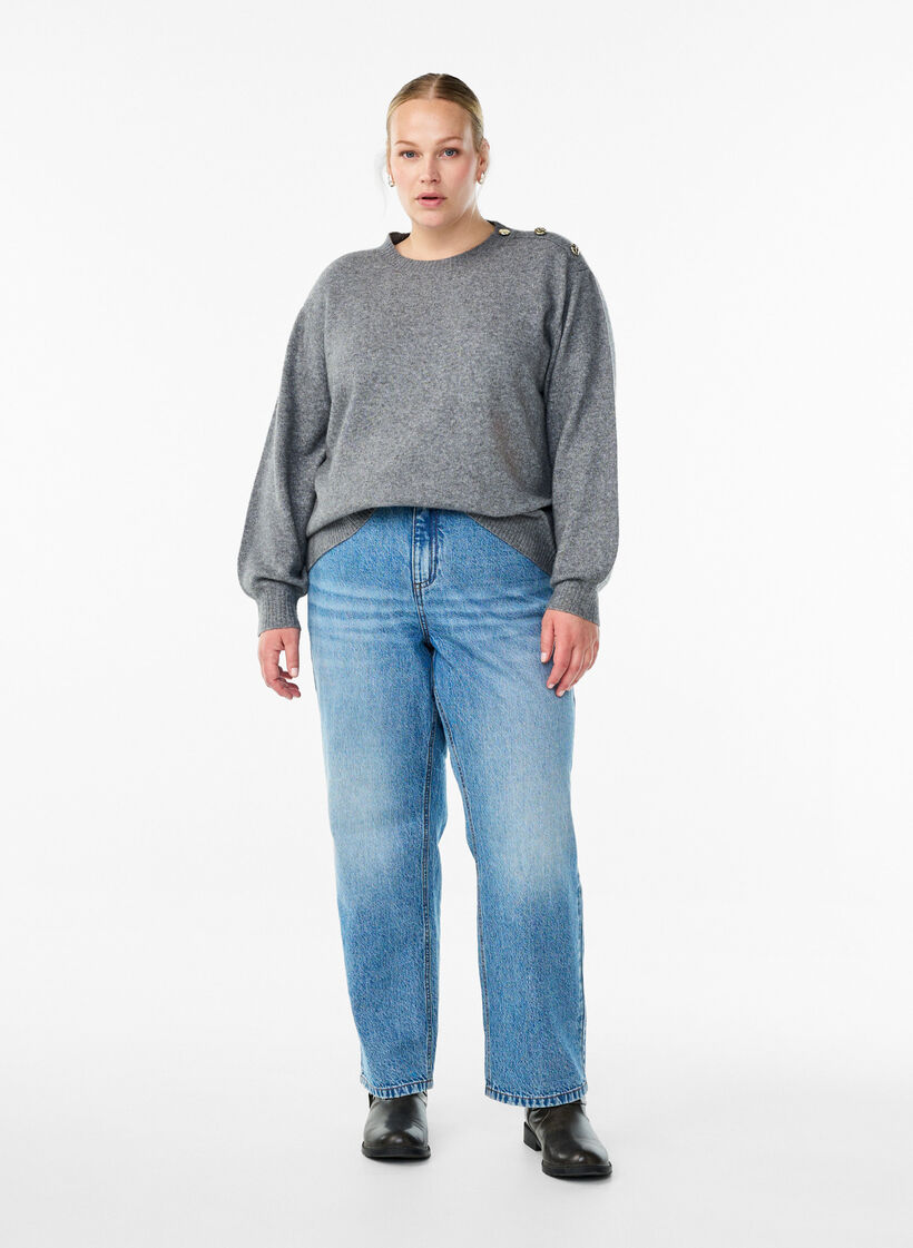 Knit blouse with button detail, Grey, Model image number 1
