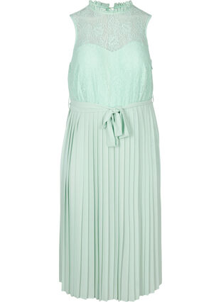 Midi dress with lace and pleats, Chinois Green, Packshot image number 0