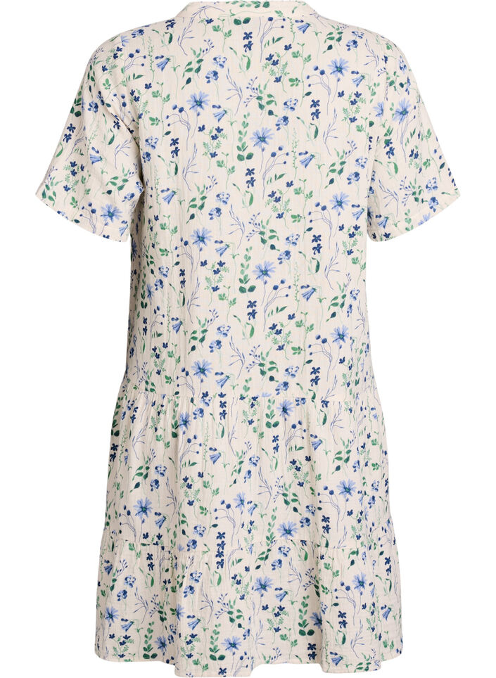 Short A-line dress in cotton muslin, Beige, Packshot image number 1