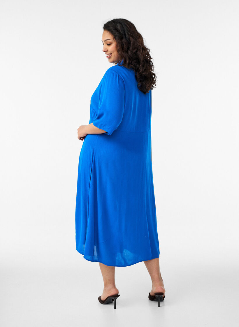 Midi shirt dress with short sleeves, Blue, Model image number 1