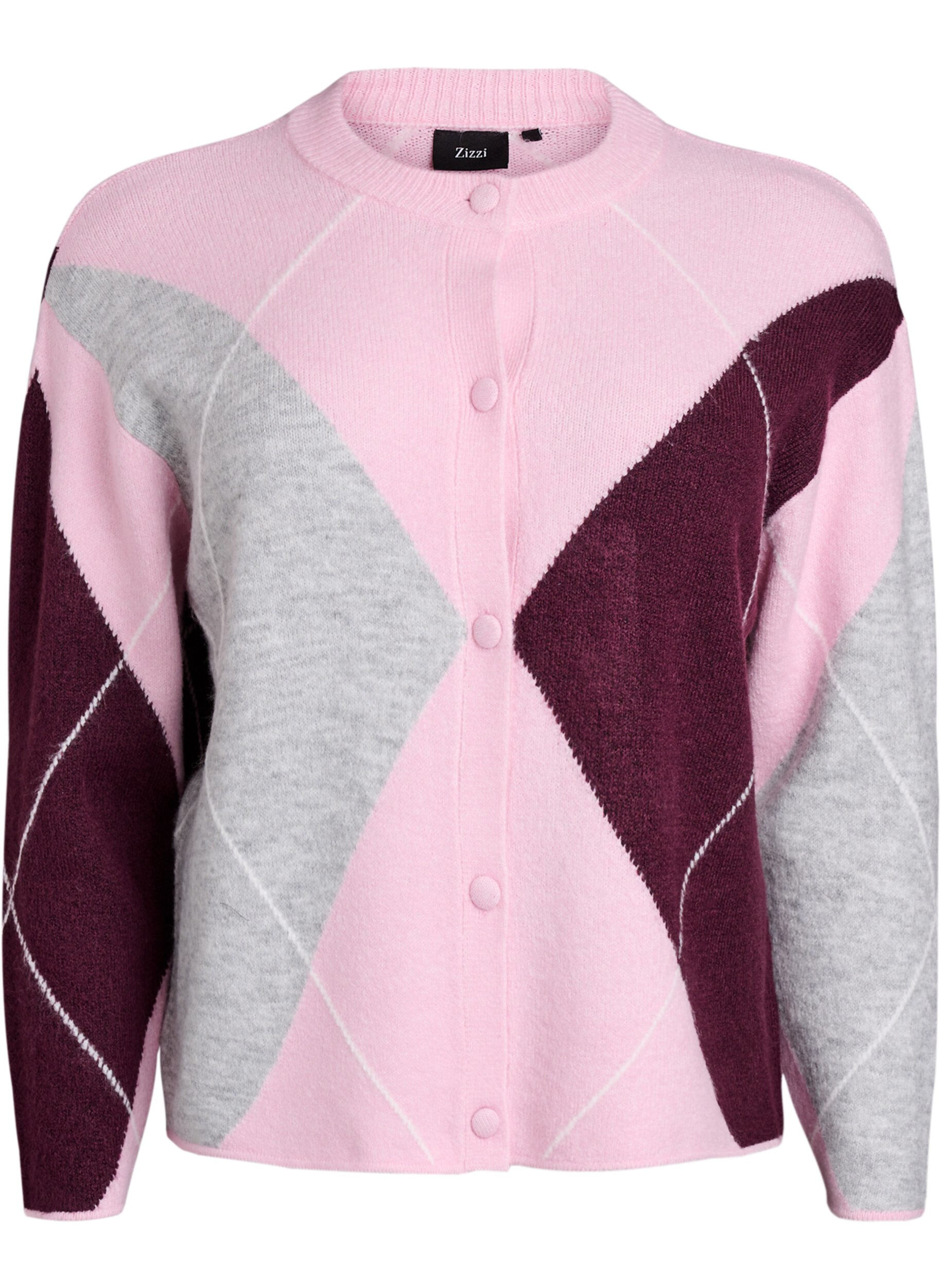 Cardigan with argyle pattern and round neck