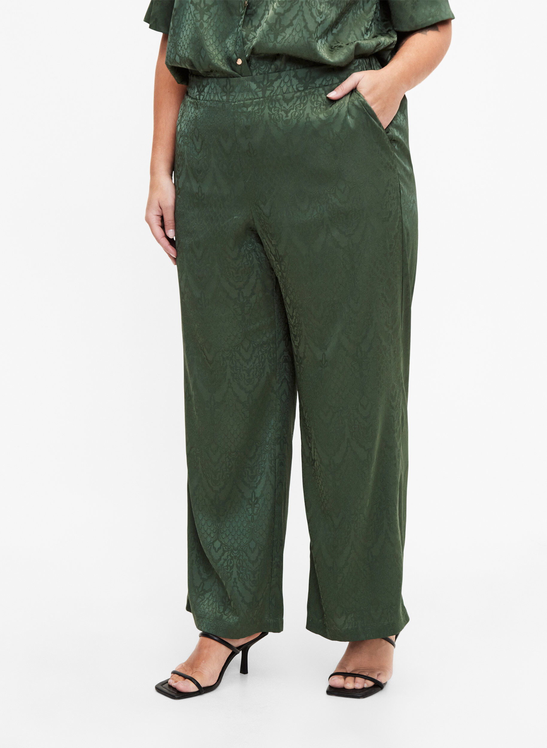 Zizzifashion Trousers with textured pattern, Duck Green, Model image number 2