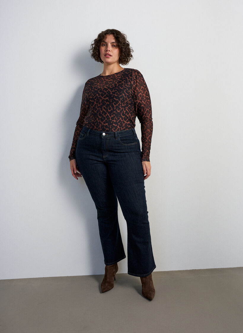 Mesh blouse with print, Brown, Model image number 1