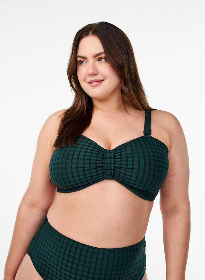 Checked bikini top with removable straps, Green, Model image number 0