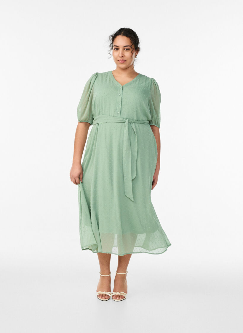 V-neck midi dress with tie fastening, Green, Model