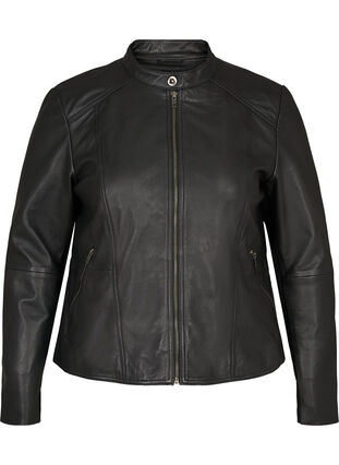 Short leather jacket with a zip, Black, Packshot image number 0