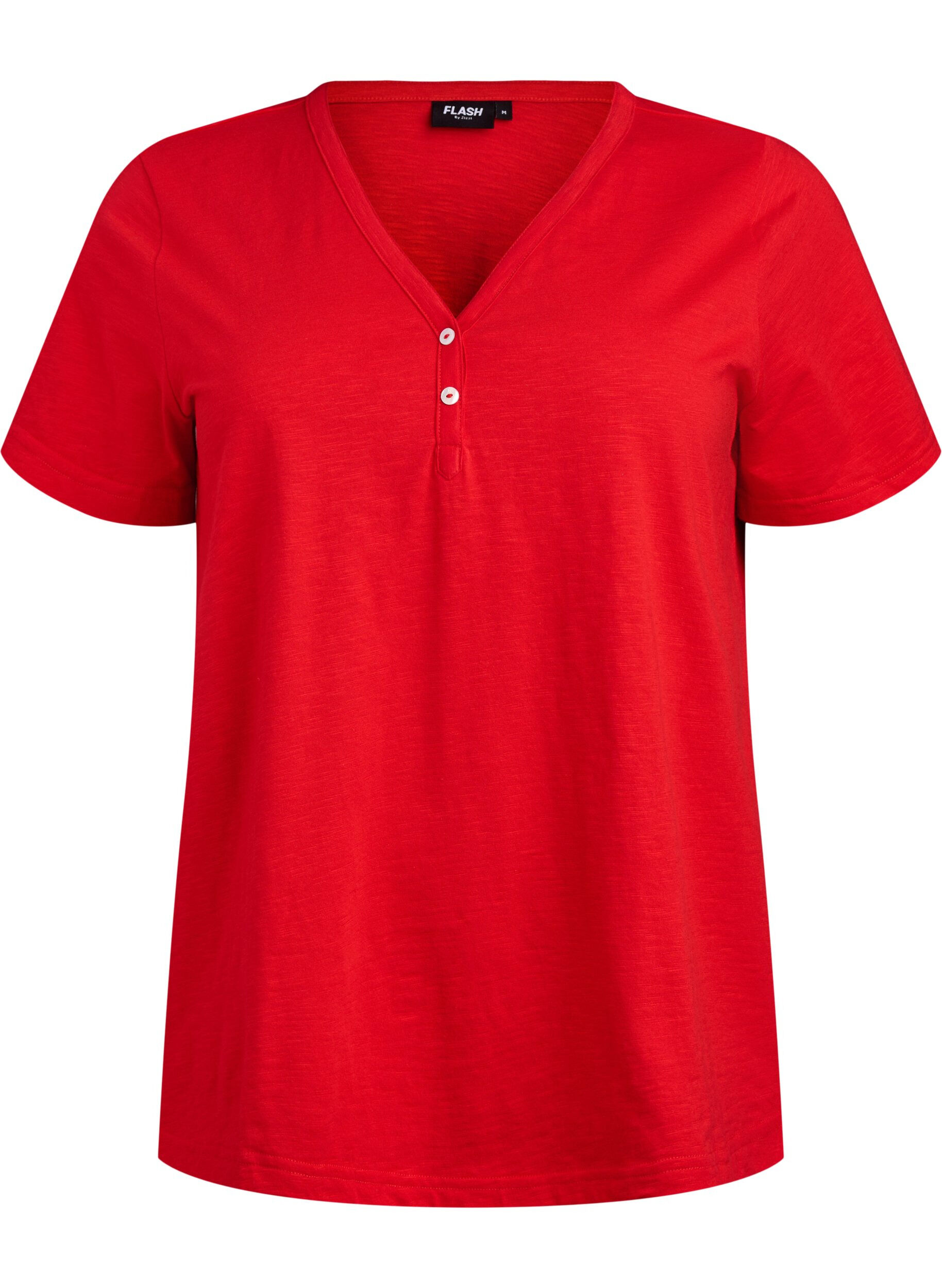 Zizzifashion FLASH - T-shirt with button detail, Red, Packshot image number 0