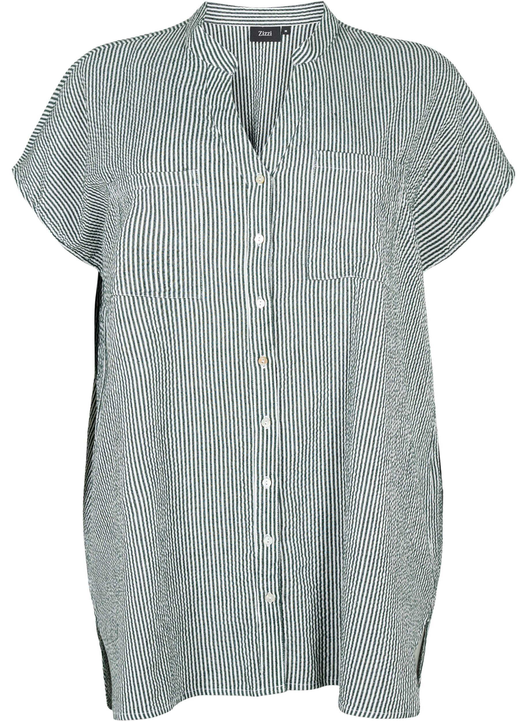 Zizzifashion Short-sleeved cotton shirt with stripes, Scarab Stripe, Packshot image number 0