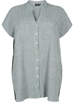 Short-sleeved cotton shirt with stripes, Scarab Stripe, Packshot image number 0
