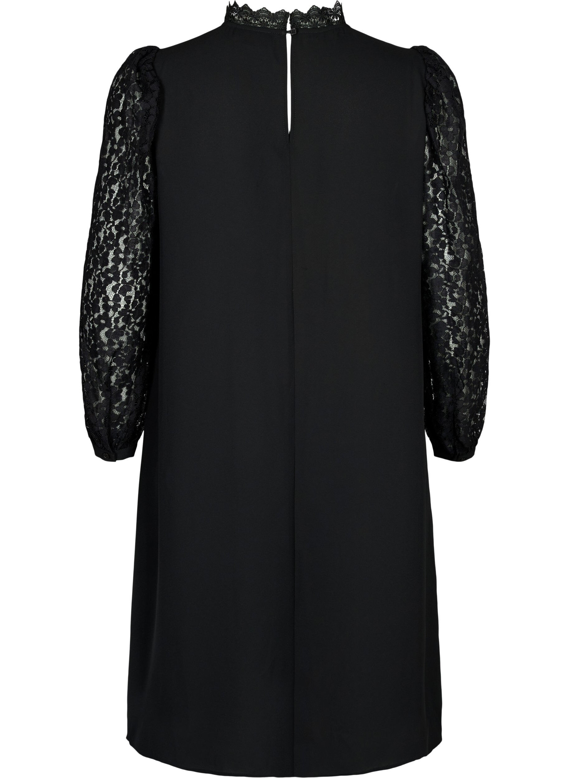 Zizzifashion Long sleeve dress with lace, Black, Packshot image number 1