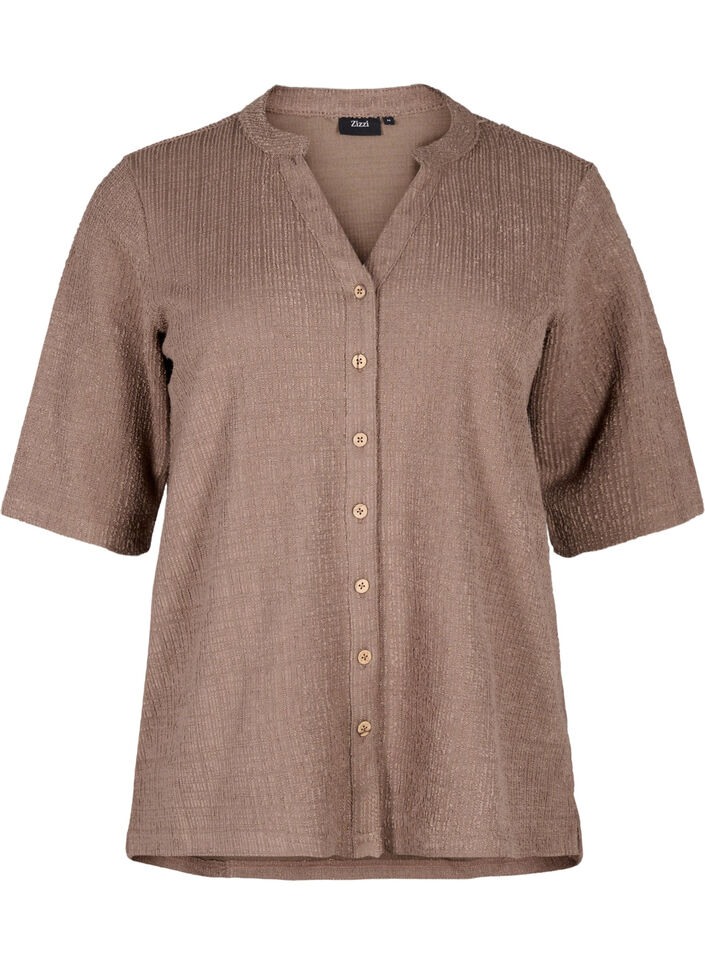 Structured blouse with V-neckline, Walnut, Packshot image number 0