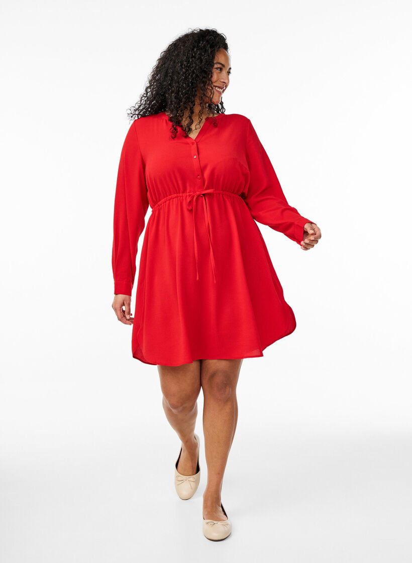 Knee-length dress with tie belt, Red, Model image number 1