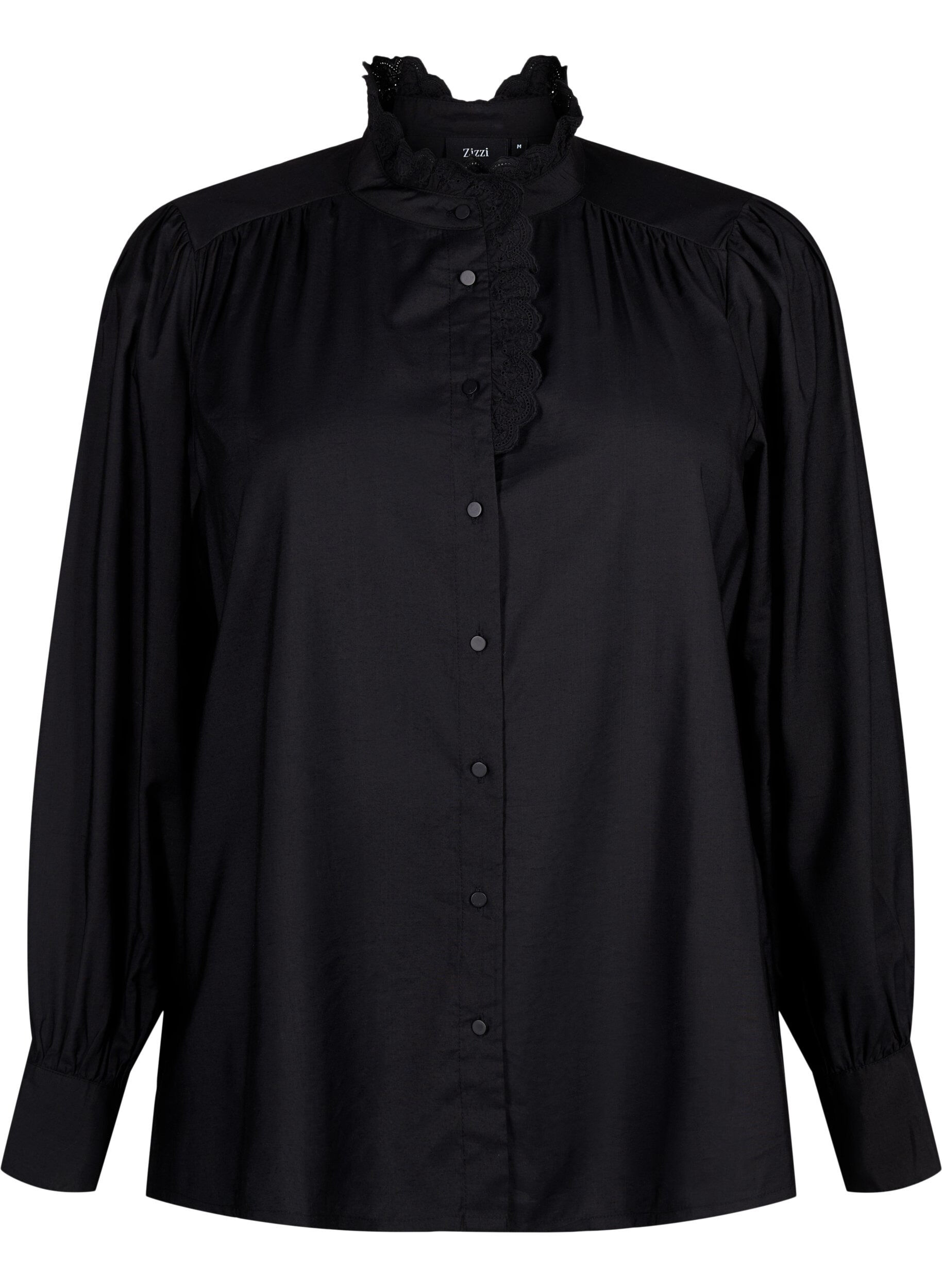 Zizzifashion Viscose shirt blouse with ruffles, Black, Packshot image number 0