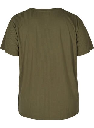 Short-sleeved t-shirt in ribbed fabric, Olive Night, Packshot image number 1
