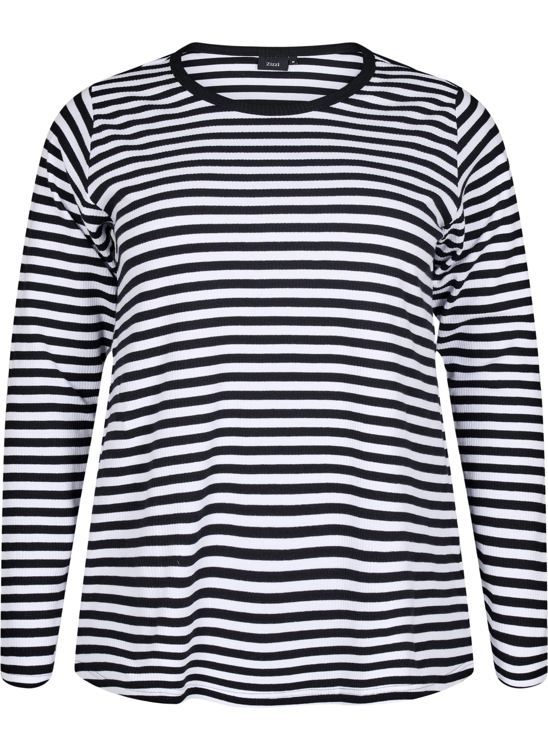 ZizzifashionStriped blouse with long sleeves, Black, Packshot image number 0