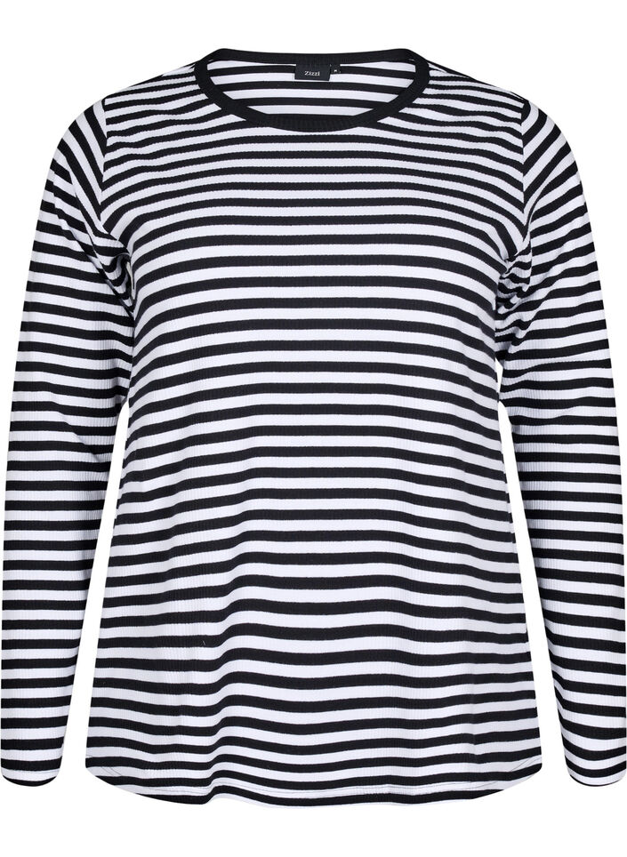 Striped blouse with long sleeves, Black, Packshot image number 0