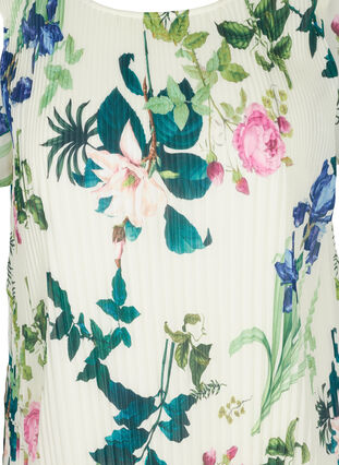 Short-sleeved pleated dress with floral print, Bright White AOP, Packshot image number 2