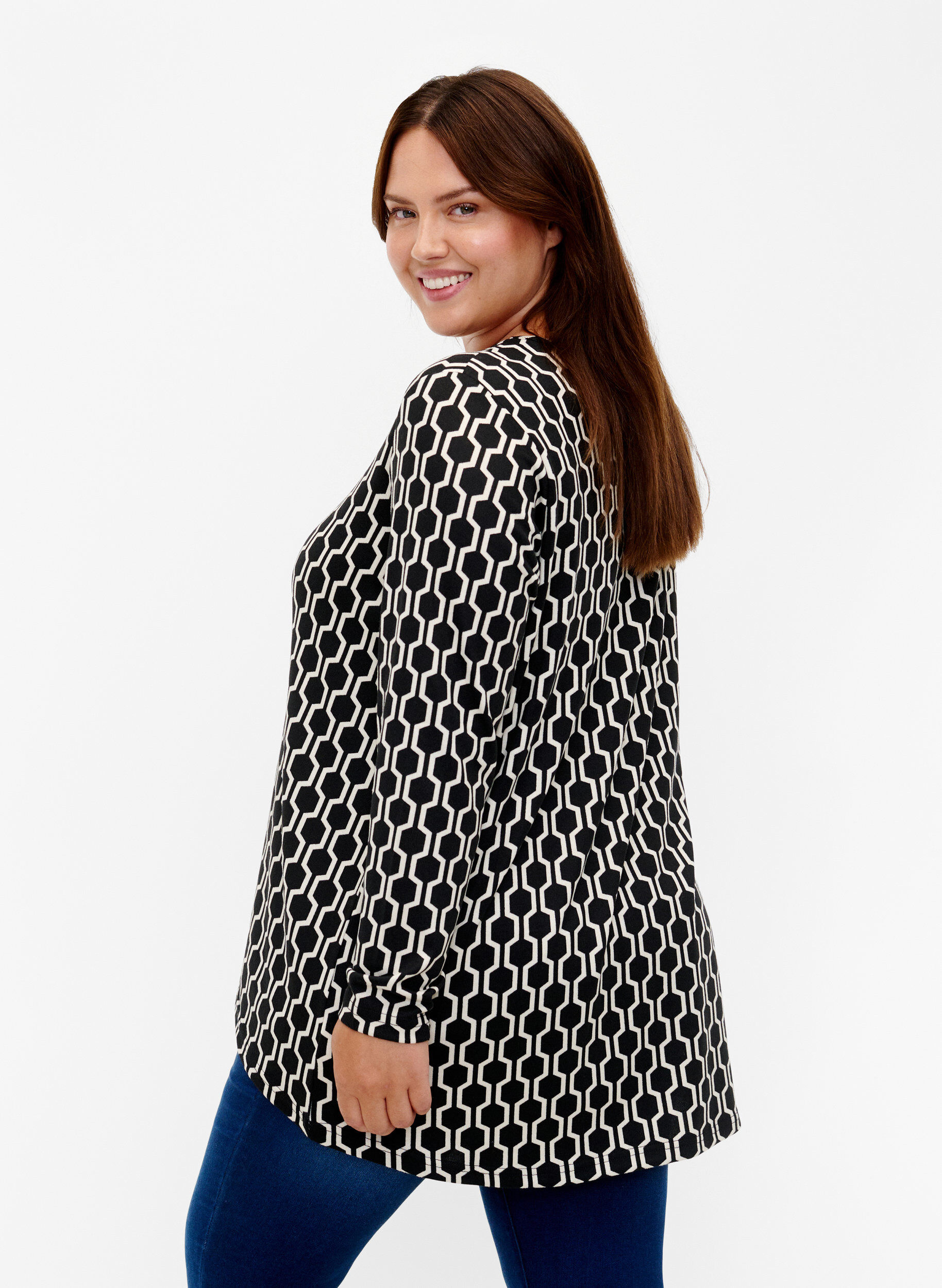 Zizzifashion Patterned blouse with long sleeves, Birch W. Graphic, Model image number 1