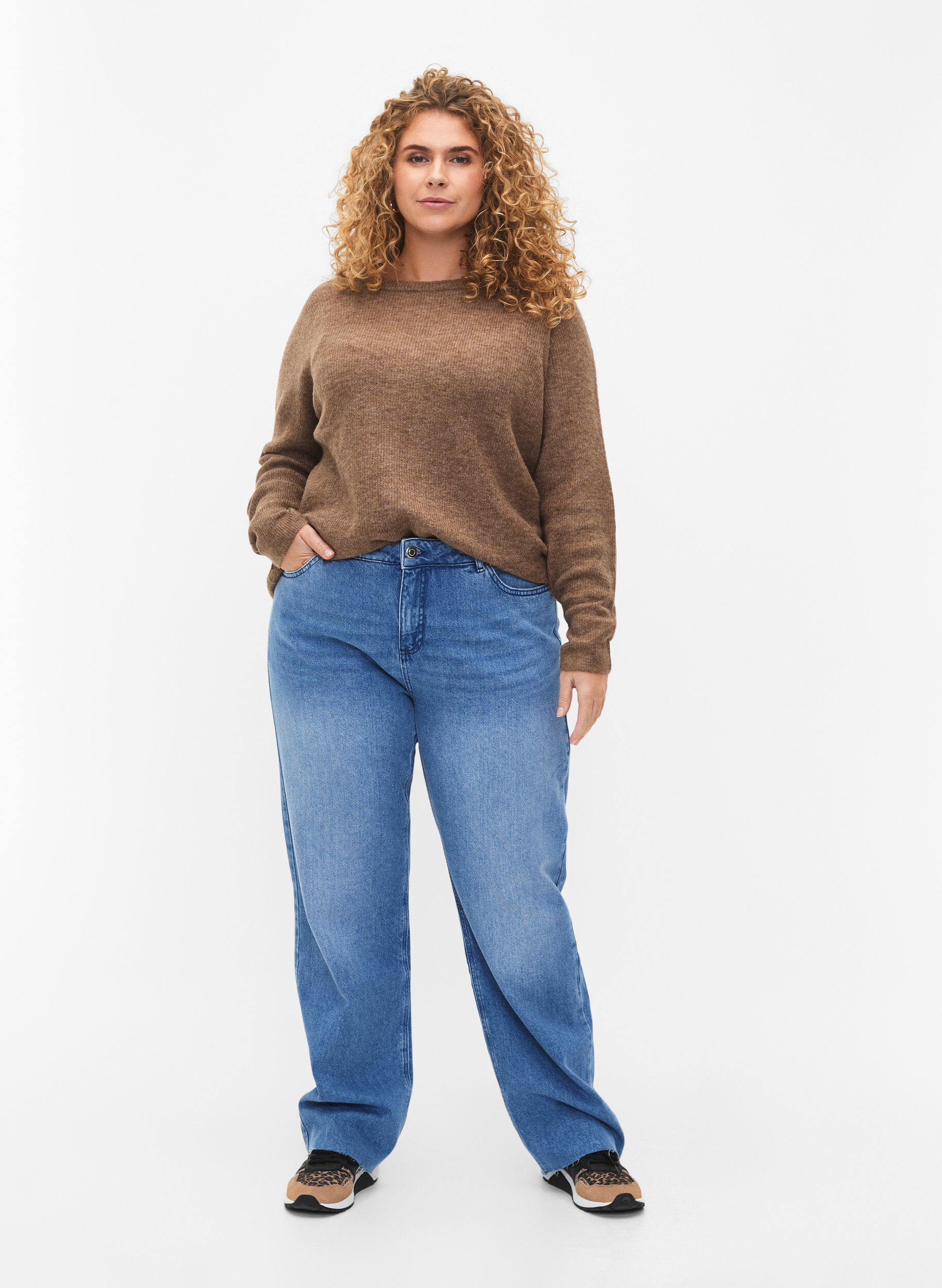 Zizzifashion Melange sweater with round neck	, Caribou Mel., Model image number 2