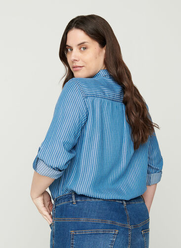 Striped lyocell shirt, Blue denim, Model image number 1