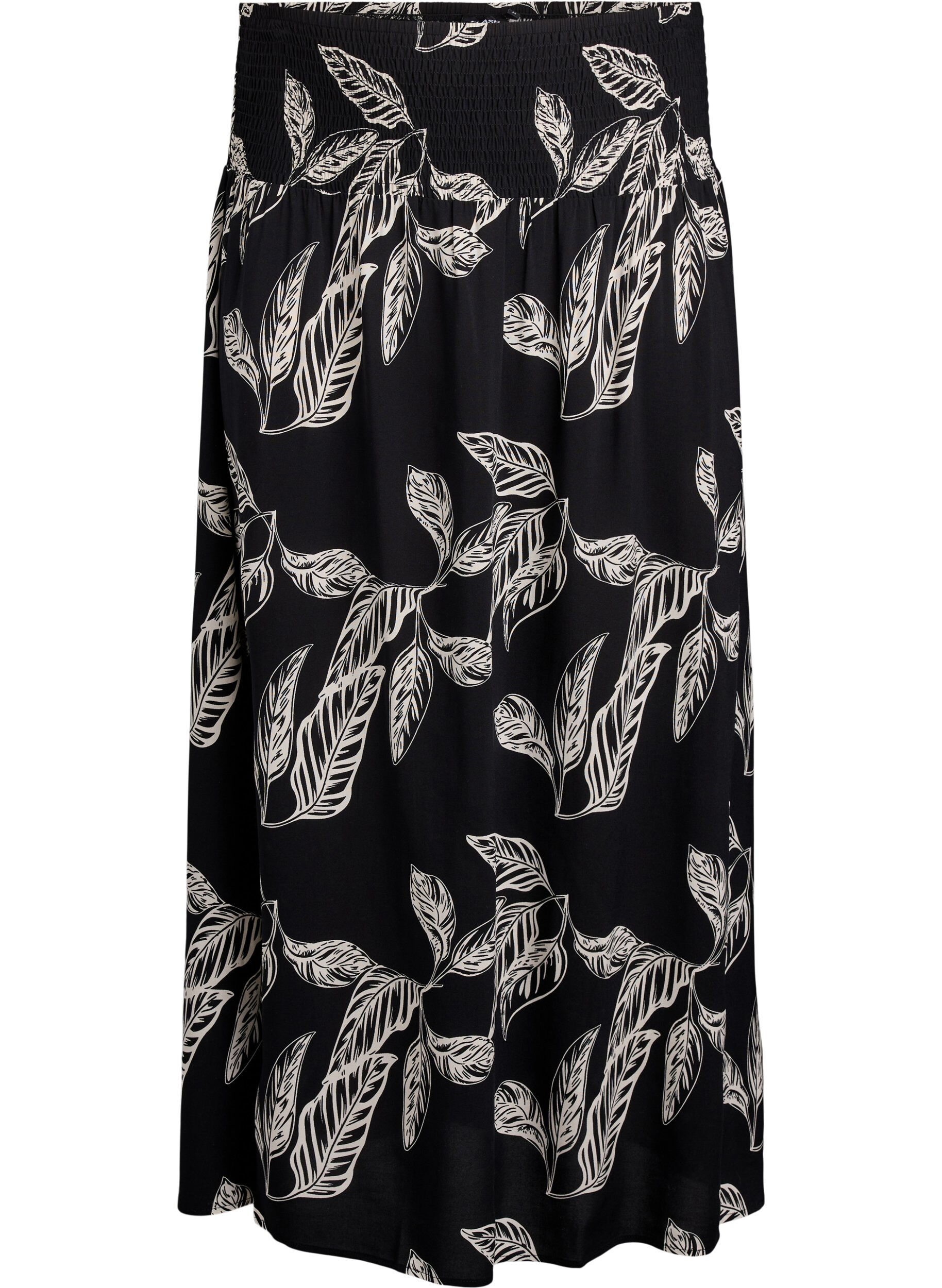 Zizzifashion Viscose maxi skirt with smocking, Black, Packshot image number 0