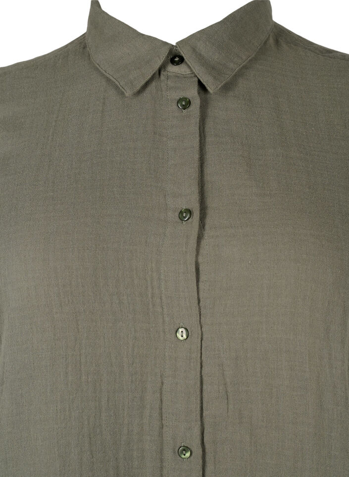 Long shirt in cotton muslin, Thyme, Packshot image number 2