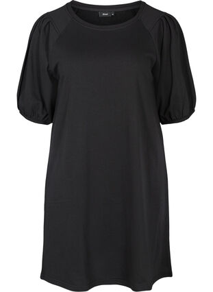 Sweater dress with short puff sleeves, Black, Packshot image number 0