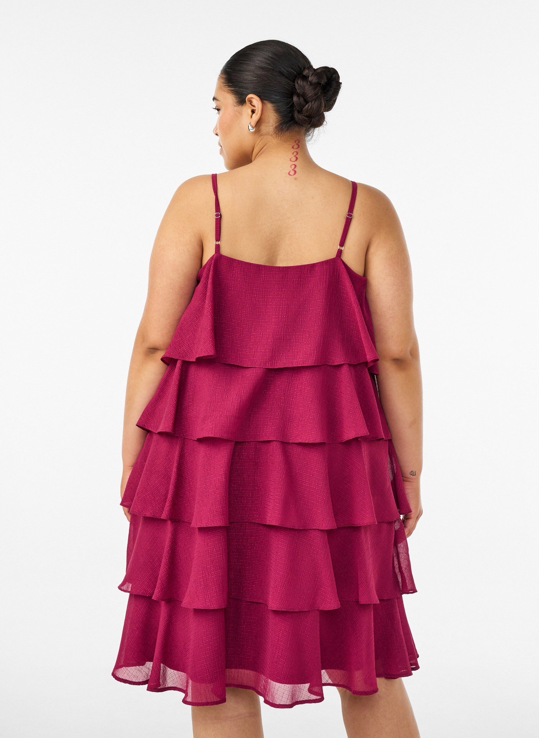 Zizzifashion Layered dress with ruffles and spaghetti straps, Red, Model image number 2