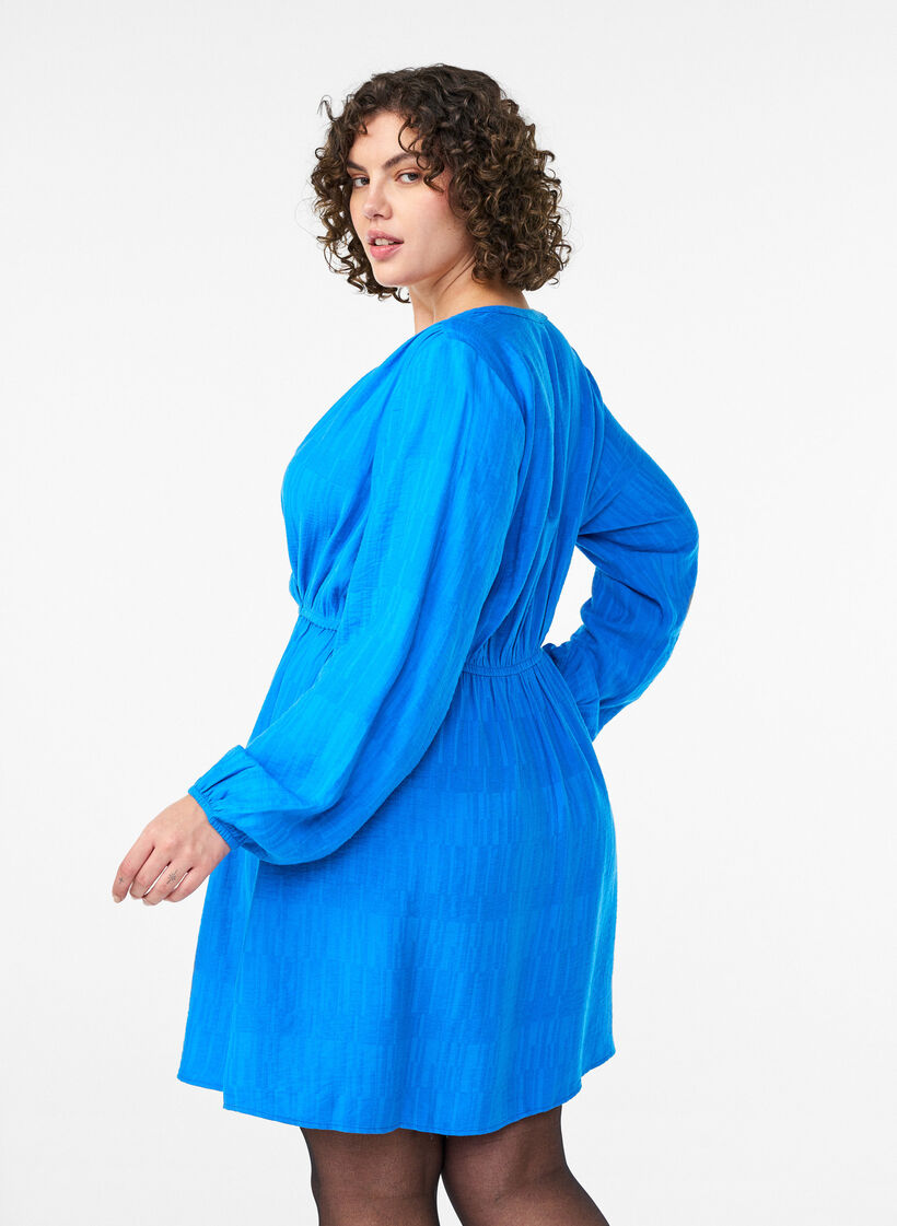 Short textured dress with wrap look, Blue, Model image number 2