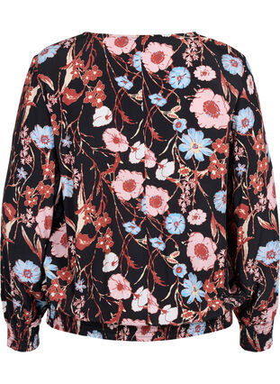 Floral viscose blouse with smock detail, Black Flower AOP, Packshot image number 1