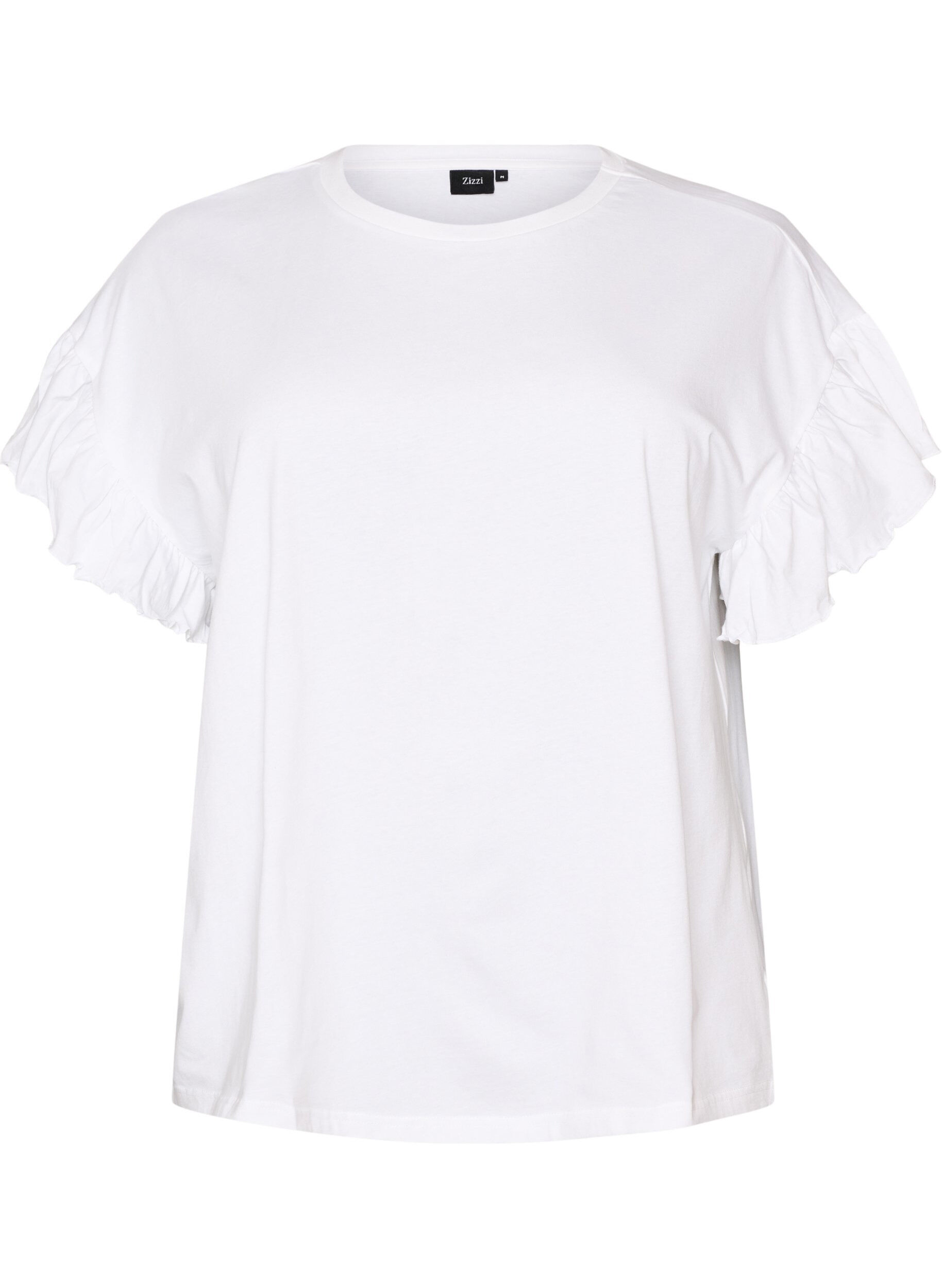 Zizzifashion Organic cotton T-shirt with ruffle sleeves, White, Packshot image number 0
