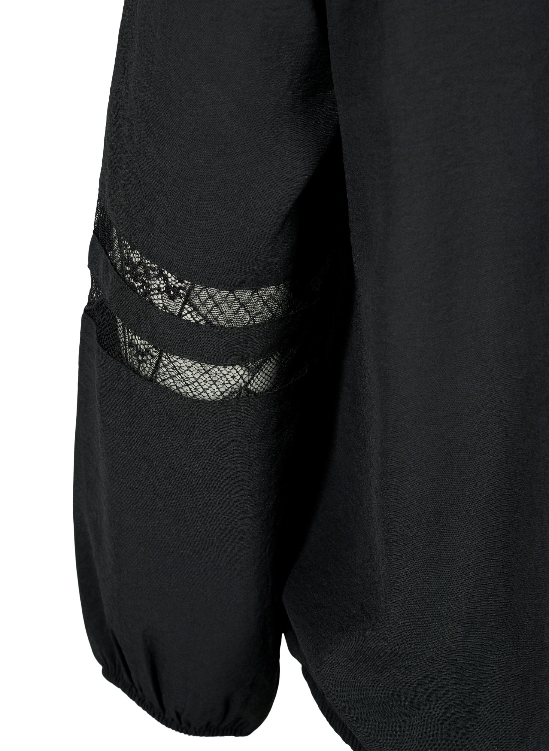 Zizzifashion Long-sleeved blouse with lace, Black, Packshot image number 3