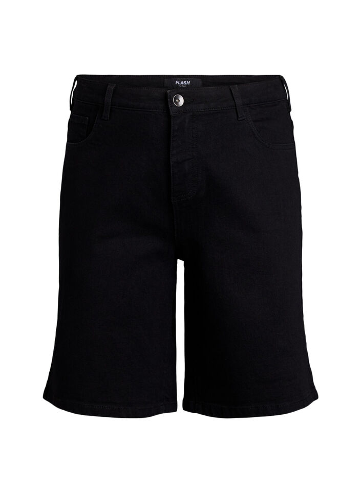 Loose denim shorts with high waist, Black, Packshot image number 0