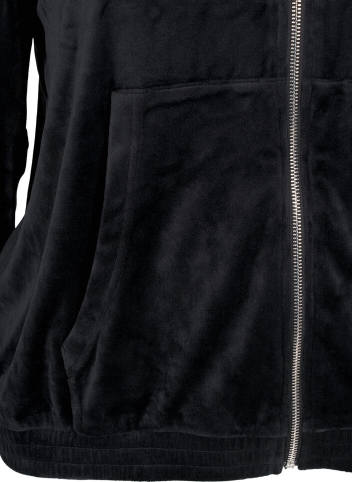 Velour cardigan with hood, Black, Packshot image number 3
