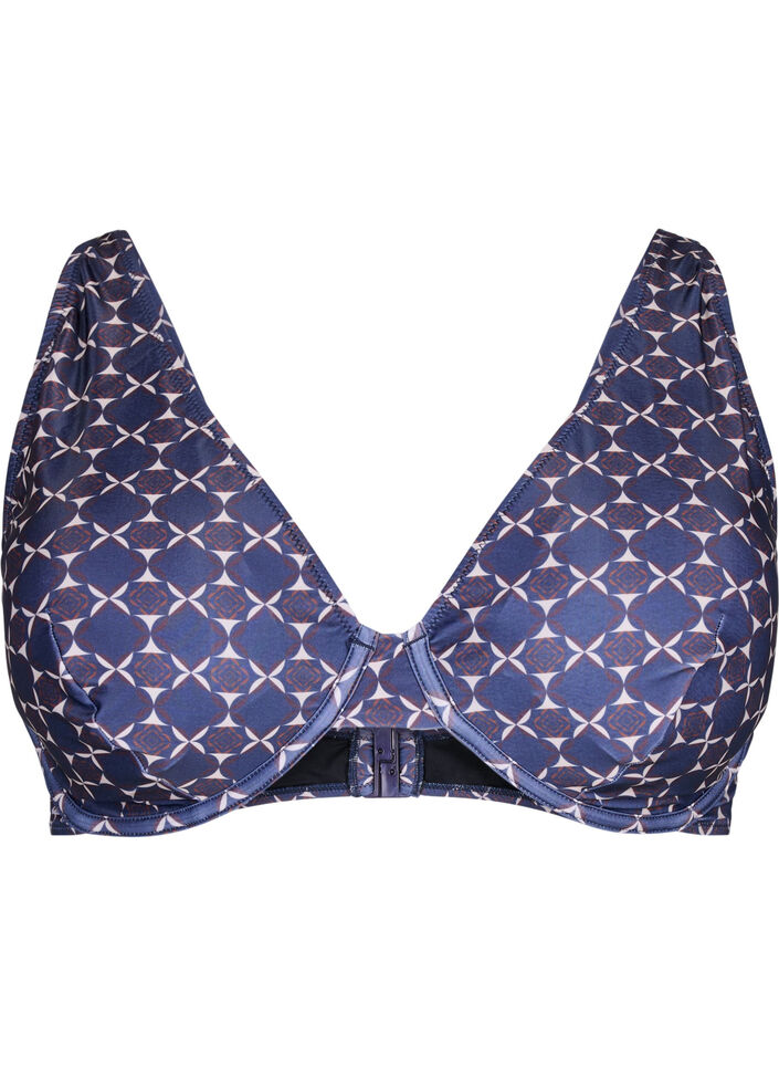 Printed bikini top with underwire, Blue, Packshot image number 0