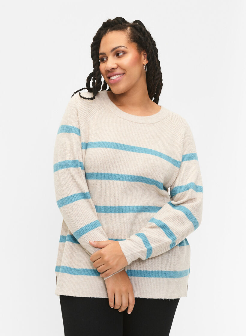 Rib-knit sweater with stripes, P.Stone/Reef W.Mel., Model image number 0